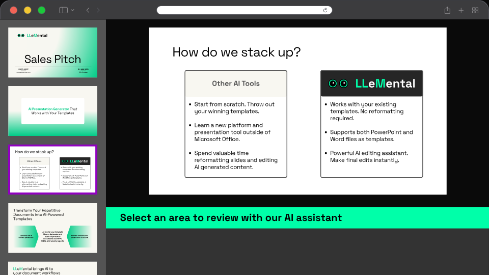 AI presentation maker preserving corporate templates while automating content generation for board deck