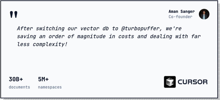 Cursor vectordb turbopuffer announcement